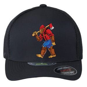 Bigfoot Lumberjack Funny Woodworking Sasquatch Lover Flexfit Unipanel Trucker Cap