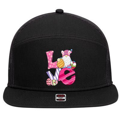 Bunny Love Gnome Rabbit Eggs Hunting Easter 7 Panel Mesh Trucker Snapback Hat