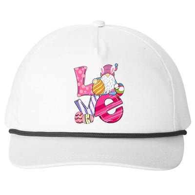 Bunny Love Gnome Rabbit Eggs Hunting Easter Snapback Five-Panel Rope Hat