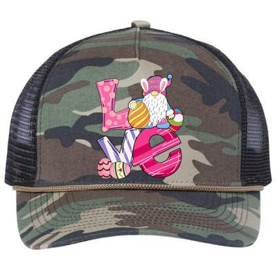 Bunny Love Gnome Rabbit Eggs Hunting Easter Retro Rope Trucker Hat Cap