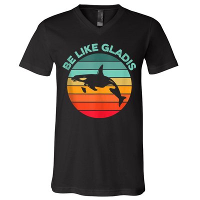 Be Like Gladis Funny Orca Yacht Sinking Whale Viral Meme Fan V-Neck T-Shirt