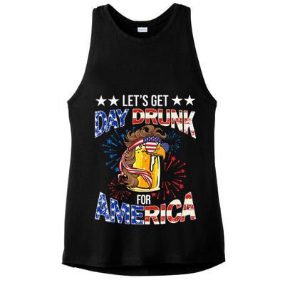Beer Let’s Get Day Drunk For America 4th Of July Drink Party Ladies PosiCharge Tri-Blend Wicking Tank