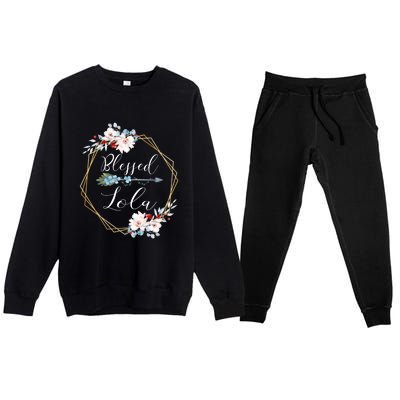 Blessed Lola Grandma Gift Premium Crewneck Sweatsuit Set