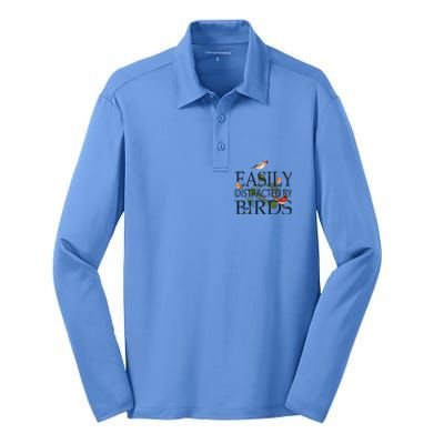 Bird Lovers Gifts For Women Men Gift Easily Distracted By Birds Gift Silk Touch Performance Long Sleeve Polo