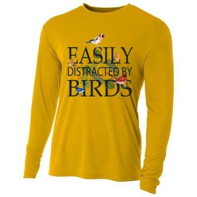 Bird Lovers Gifts For Women Men Gift Easily Distracted By Birds Gift Cooling Performance Long Sleeve Crew