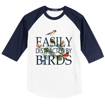 Bird Lovers Gifts For Women Men Gift Easily Distracted By Birds Gift Baseball Sleeve Shirt