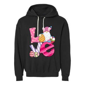 Bunny Love Gnome Rabbit Eggs Hunting Happy Easter Day Funny Garment-Dyed Fleece Hoodie