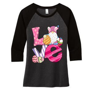 Bunny Love Gnome Rabbit Eggs Hunting Happy Easter Day Funny Women's Tri-Blend 3/4-Sleeve Raglan Shirt