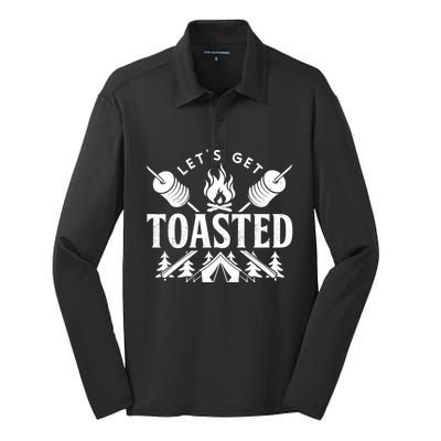 Bonfire Lets Get Toasted Friend Vacation Float Trip Graphic Great Gift Silk Touch Performance Long Sleeve Polo