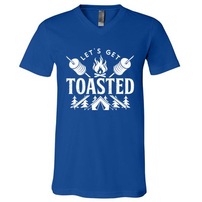 Bonfire Lets Get Toasted Friend Vacation Float Trip Graphic Great Gift V-Neck T-Shirt