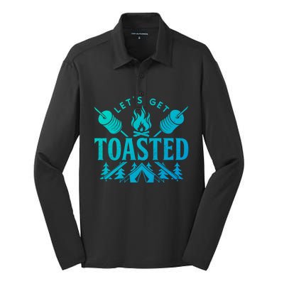 Bonfire Lets Get Toasted Friend Vacation Float Trip Graphic Gift Silk Touch Performance Long Sleeve Polo