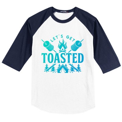 Bonfire Lets Get Toasted Friend Vacation Float Trip Graphic Gift Baseball Sleeve Shirt