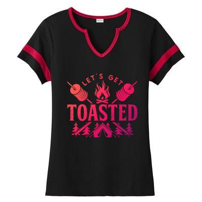 Bonfire Lets Get Toasted Friend Vacation Float Trip Graphic Gift Ladies Halftime Notch Neck Tee