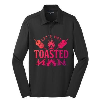 Bonfire Lets Get Toasted Friend Vacation Float Trip Graphic Gift Silk Touch Performance Long Sleeve Polo