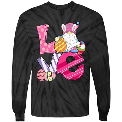 Bunny Love Gnome Rabbit Eggs Hunting Easter Tie-Dye Long Sleeve Shirt