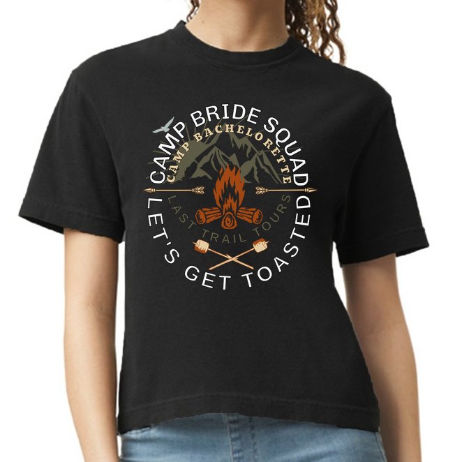 Bride Lets Get Toasted Camping Funny Bachelorette Gift Comfort Colors Boxy T-Shirt