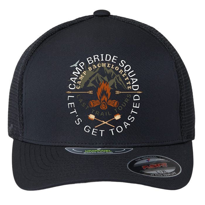 Bride Lets Get Toasted Camping Funny Bachelorette Gift Flexfit Unipanel Trucker Cap