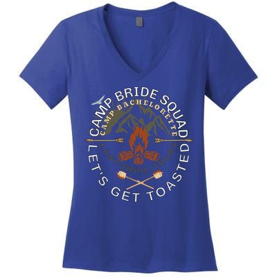 Bride Lets Get Toasted Camping Funny Bachelorette Gift Women's V-Neck T-Shirt