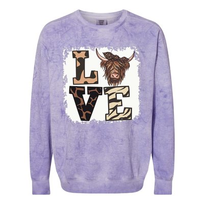 Bleached Love Highland Cow Scottish Leopard Bandana Heifer Colorblast Crewneck Sweatshirt