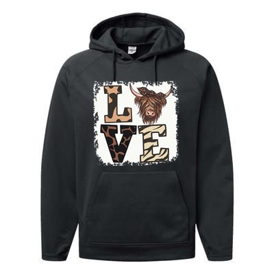 Bleached Love Highland Cow Scottish Leopard Bandana Heifer Performance Fleece Hoodie