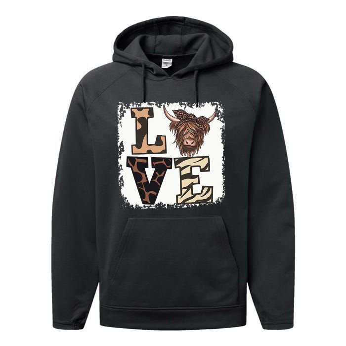 Bleached Love Highland Cow Scottish Leopard Bandana Heifer Performance Fleece Hoodie