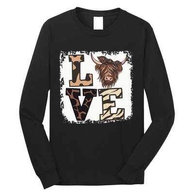 Bleached Love Highland Cow Scottish Leopard Bandana Heifer Long Sleeve Shirt