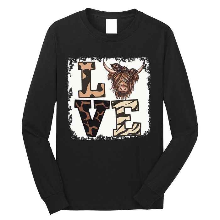 Bleached Love Highland Cow Scottish Leopard Bandana Heifer Long Sleeve Shirt