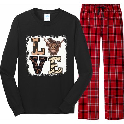 Bleached Love Highland Cow Scottish Leopard Bandana Heifer Long Sleeve Pajama Set