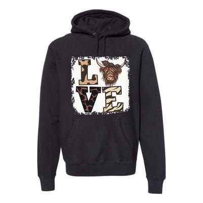 Bleached Love Highland Cow Scottish Leopard Bandana Heifer Premium Hoodie