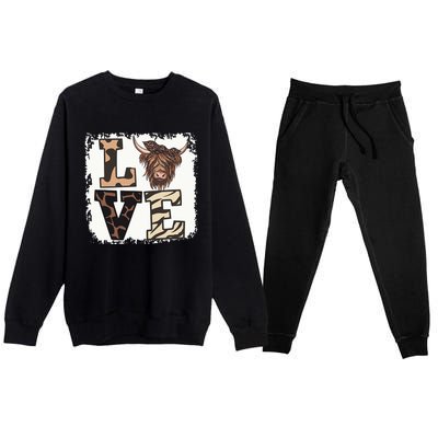 Bleached Love Highland Cow Scottish Leopard Bandana Heifer Premium Crewneck Sweatsuit Set