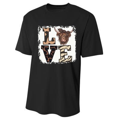 Bleached Love Highland Cow Scottish Leopard Bandana Heifer Performance Sprint T-Shirt