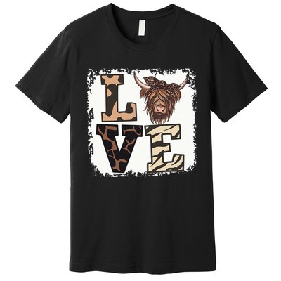 Bleached Love Highland Cow Scottish Leopard Bandana Heifer Premium T-Shirt