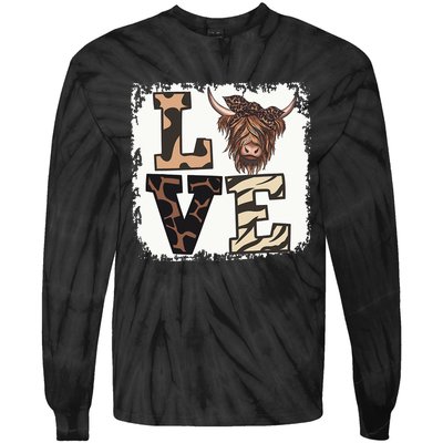 Bleached Love Highland Cow Scottish Leopard Bandana Heifer Tie-Dye Long Sleeve Shirt