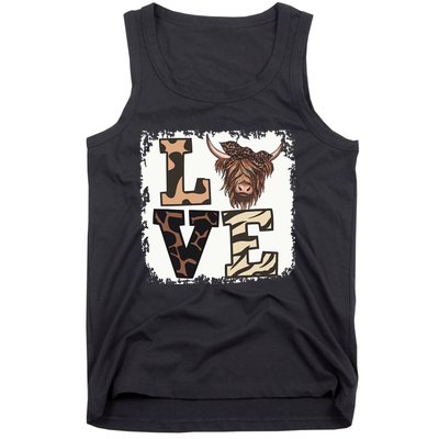 Bleached Love Highland Cow Scottish Leopard Bandana Heifer Tank Top