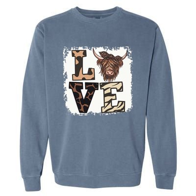 Bleached Love Highland Cow Scottish Leopard Bandana Heifer Garment-Dyed Sweatshirt