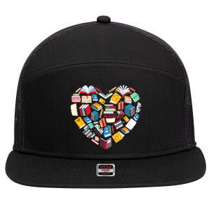 Book Lover Heart Shape reading club Librarian Library gifts 7 Panel Mesh Trucker Snapback Hat