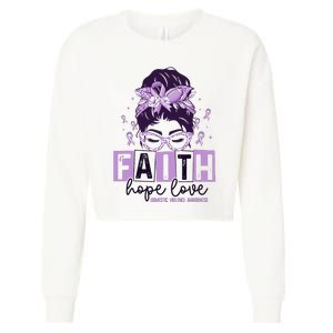 Believe Love Hope Purple Ribbon Domestic Violence Awareness Cropped Pullover Crew