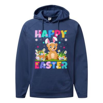 Bear Lover Happy Easter Bunny Bear Easter Sunday Gift Performance Fleece Hoodie