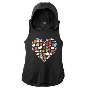 Book Lover Heart Shape Reading Club Librarian Bookworm Gift Premium Ladies PosiCharge Tri-Blend Wicking Draft Hoodie Tank