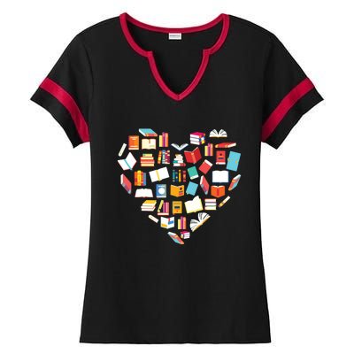 Book Lover Heart Shape Reading Club Librarian Bookworm Gift Premium Ladies Halftime Notch Neck Tee