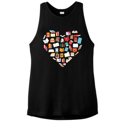 Book Lover Heart Shape Reading Club Librarian Bookworm Gift Premium Ladies PosiCharge Tri-Blend Wicking Tank