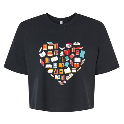 Book Lover Heart Shape Reading Club Librarian Bookworm Gift Premium Bella+Canvas Jersey Crop Tee