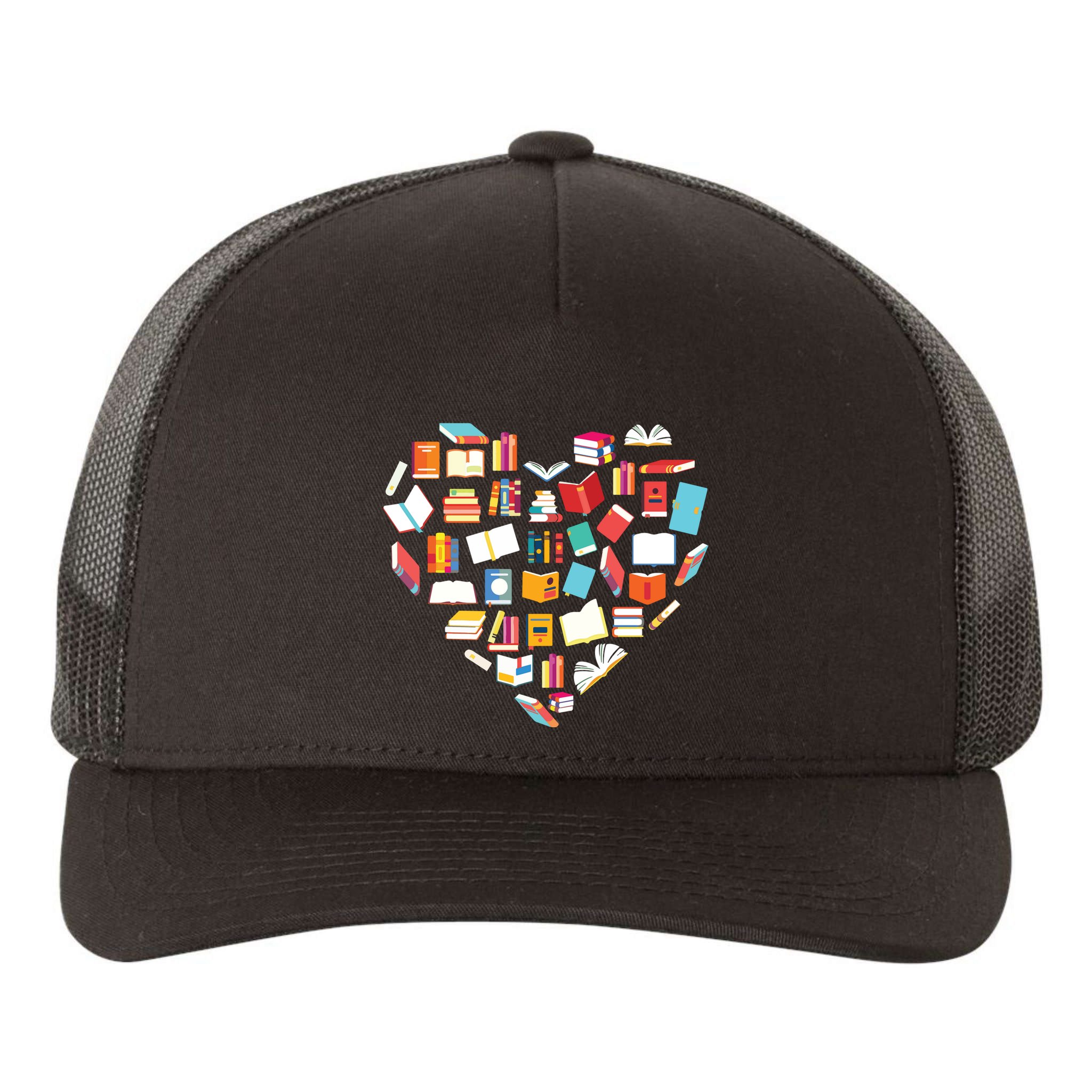 Book Lover Heart Shape Reading Club Librarian Bookworm Gift Premium Yupoong Adult 5-Panel Trucker Hat