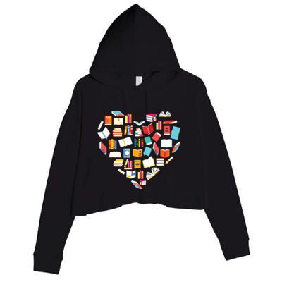 Book Lover Heart Shape Reading Club Librarian Bookworm Gift Premium Crop Fleece Hoodie
