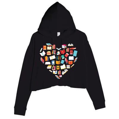 Book Lover Heart Shape Reading Club Librarian Bookworm Gift Premium Crop Fleece Hoodie