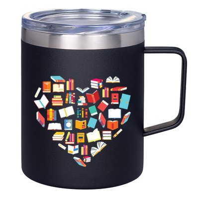 Book Lover Heart Shape Reading Club Librarian Bookworm Gift Premium 12oz Stainless Steel Coffee Mug