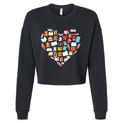 Book Lover Heart Shape Reading Club Librarian Bookworm Gift Premium Cropped Pullover Crew