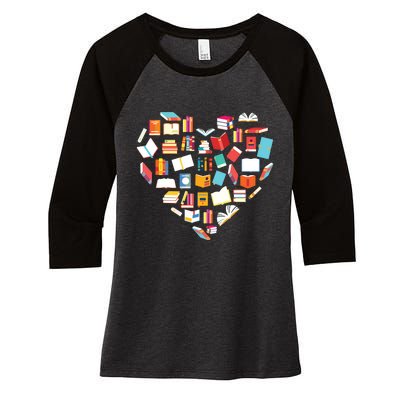 Book Lover Heart Shape Reading Club Librarian Bookworm Gift Premium Women's Tri-Blend 3/4-Sleeve Raglan Shirt