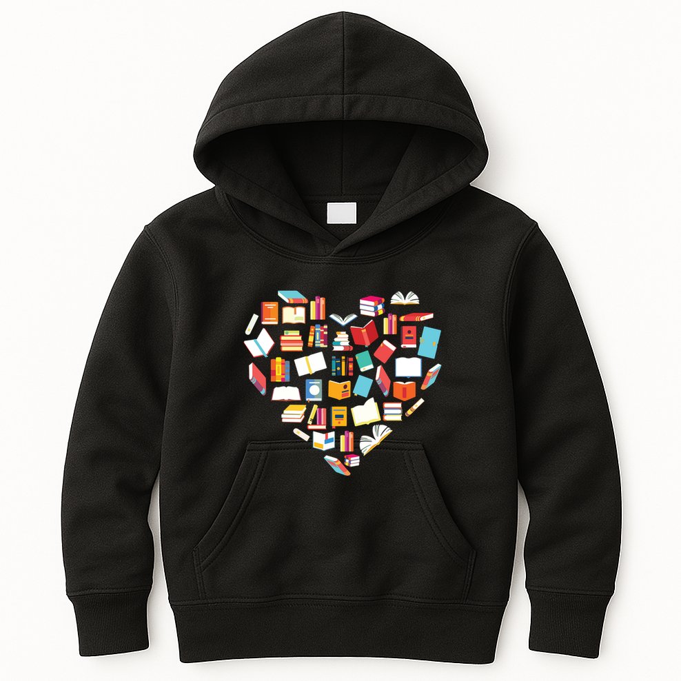Book Lover Heart Shape Reading Club Librarian Bookworm Gift Premium Kids Hoodie