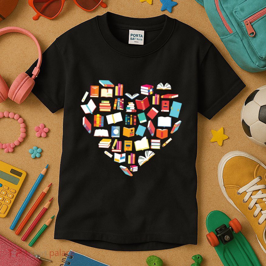 Book Lover Heart Shape Reading Club Librarian Bookworm Gift Premium Kids T-Shirt